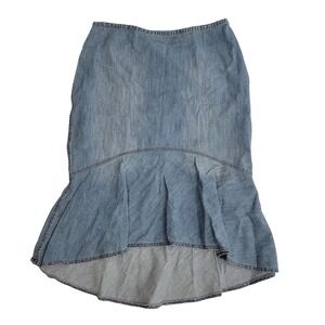 VTG Lauren Jeans Co‎ Ralph Lauren Denim Mermaid Skirt High Low Ruffle Hem Sz 12